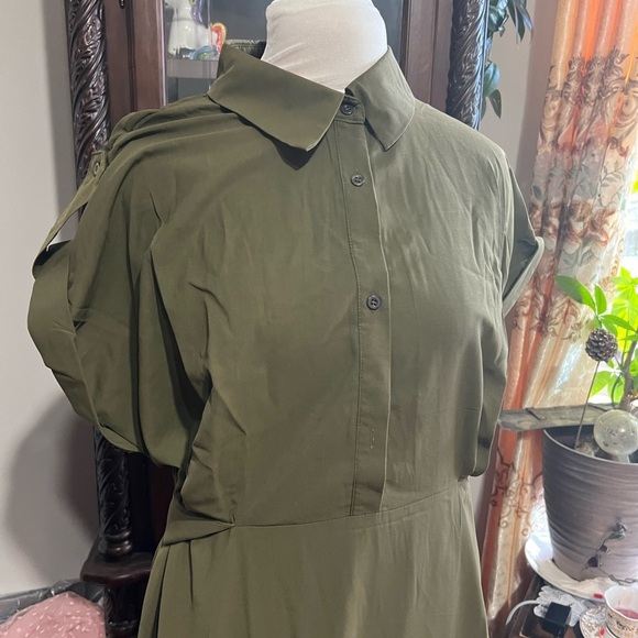 Long Green Button Dress - Picture 3 of 6